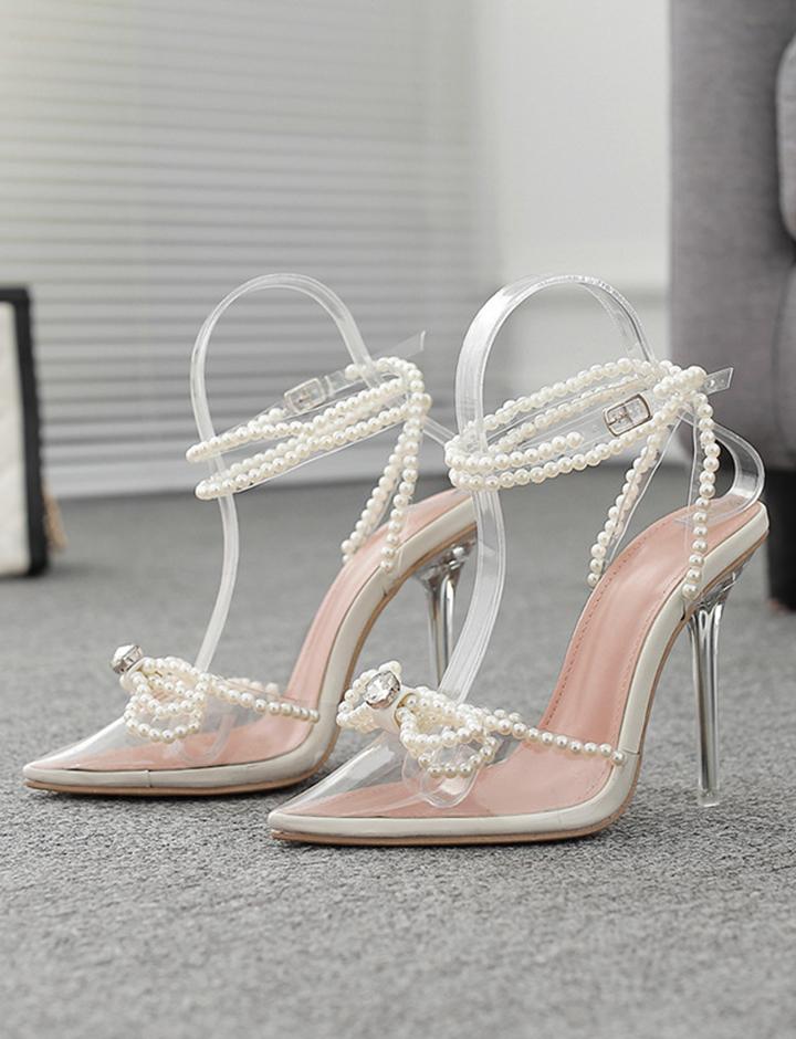 Pearl Strap Bowknot Pointed Toe Court Shoe