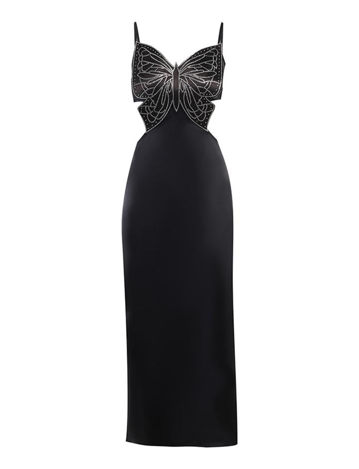 Black Butterfly Sling Cutout Bodycon Prom Formal Maxi Dress