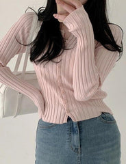 Solid Color Button Up Knit Top