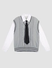 Preppy Sweater Vest Knit Vest Shirt Two-Piece Set