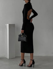 Backless Button Front Ribbed Knit Dress