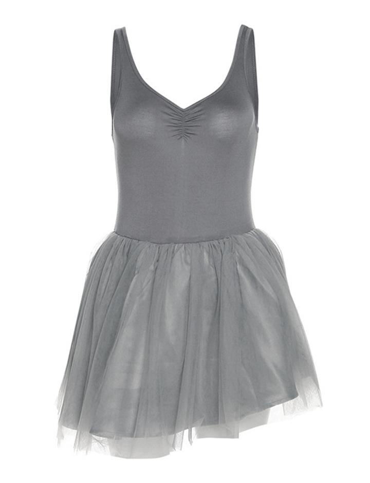 Ballet Mesh Patched Pleated Cami Dress With Long Sleeve Cardigan