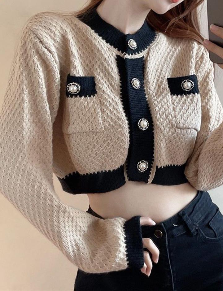 Cropped French Sweater Knitted Cardigan