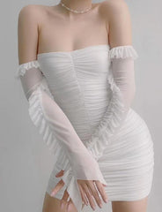 One shoulder Backless Paneled Mesh Wedding Short Dress