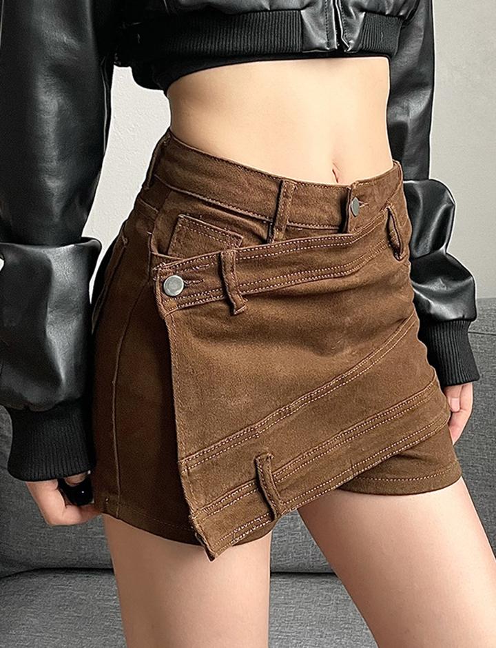 Asymmetrical Denim Wrap Mini Shorts