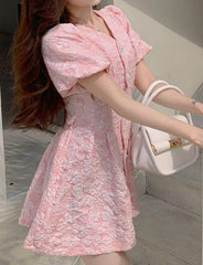 Jacquard Pearl Button Summer Princess Dress For Date