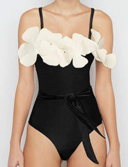 Flower Embellished One-Piece Swimsuit with Straps