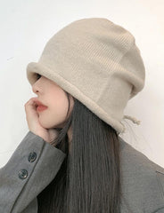 Warm Rolled Drawstring Knit Hat