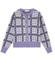 Check Button Loose Knit Cardigan Jacket