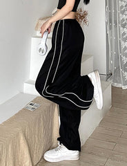Contrast Tape Patched Straight Leg Sweatpants