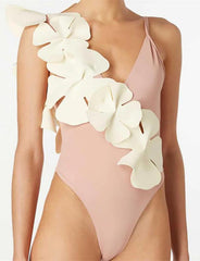 Flower Embellished Slim Swimsuit with Straps For