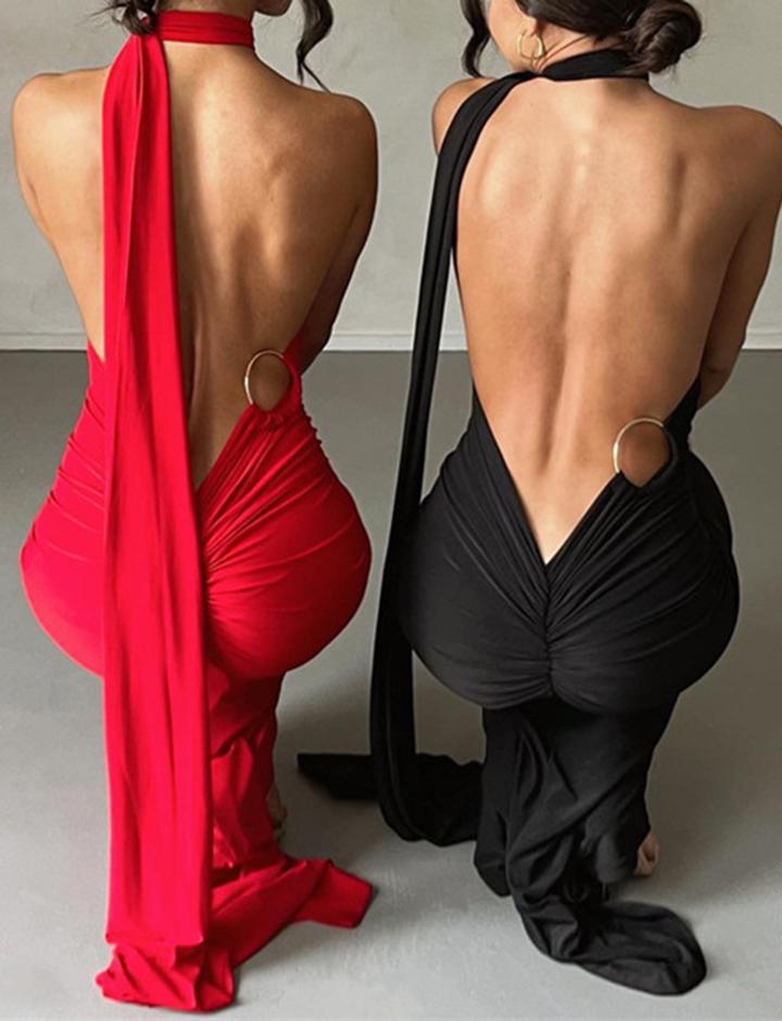 Backless Halter Neck Package Hip Slim Evening Dress