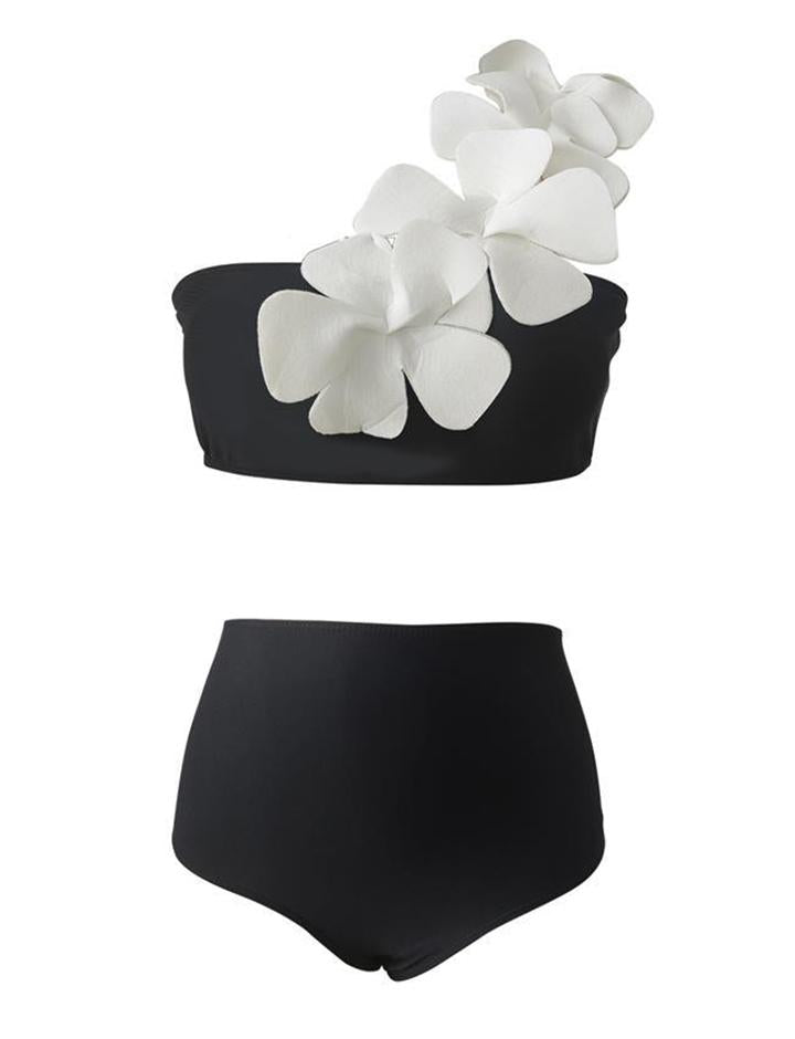Flower One Shoulder Design Two-piece Ladies Bikini Swimsuit