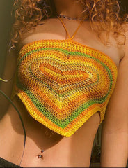 Crochet Halter Vest Colorblock Color Heart Shape Top
