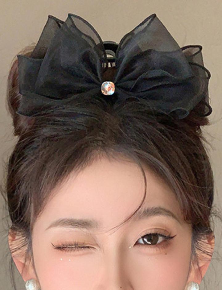 Black Mesh Lace Bow Grab Clip