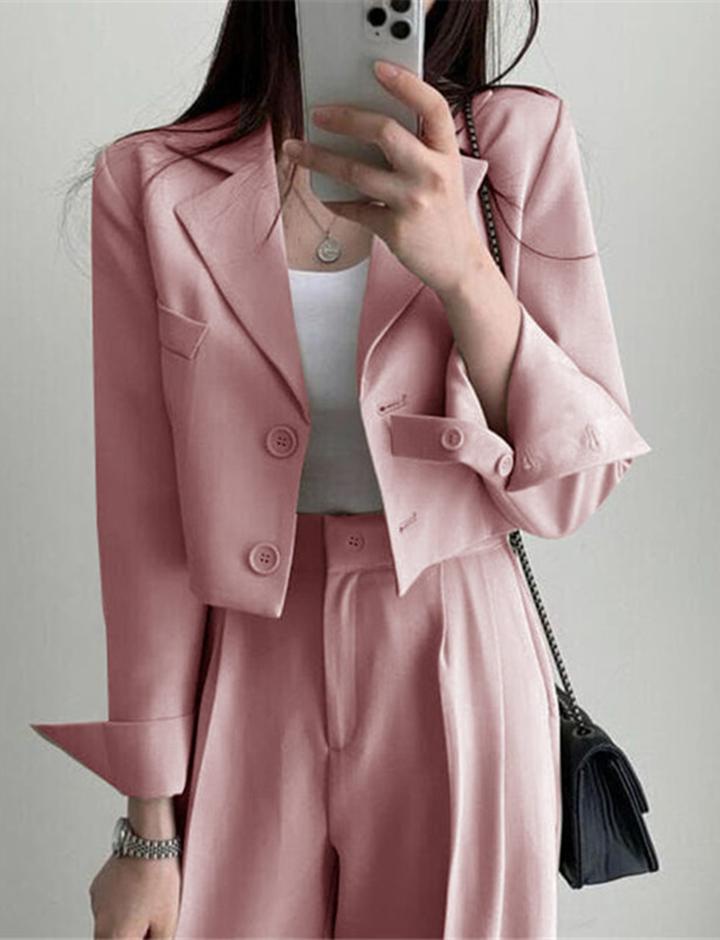 Solid Color Double-breasted Crop Blazer