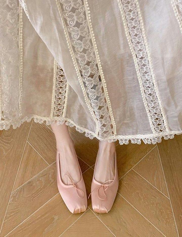 Bowknot Square Toe Ballet Flats