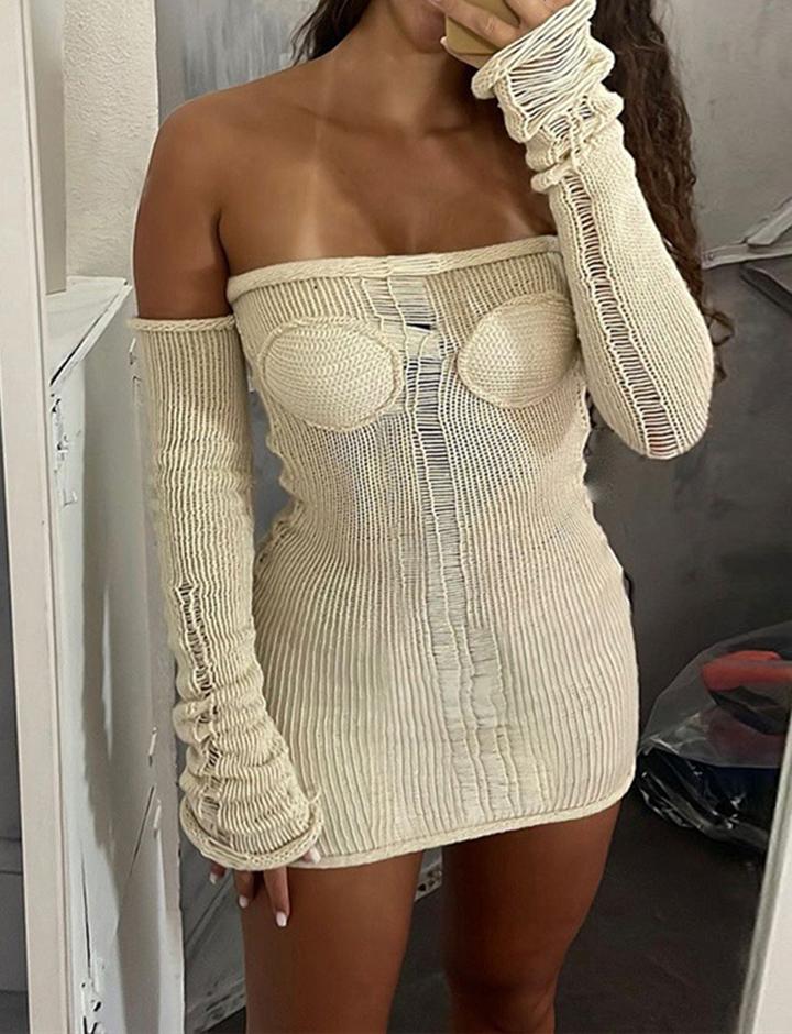 Off Shoulder Crochet Bodycon Short Dress For