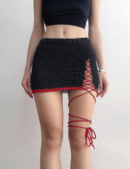 Crochet Crisscross Lace Up Mini Skirt