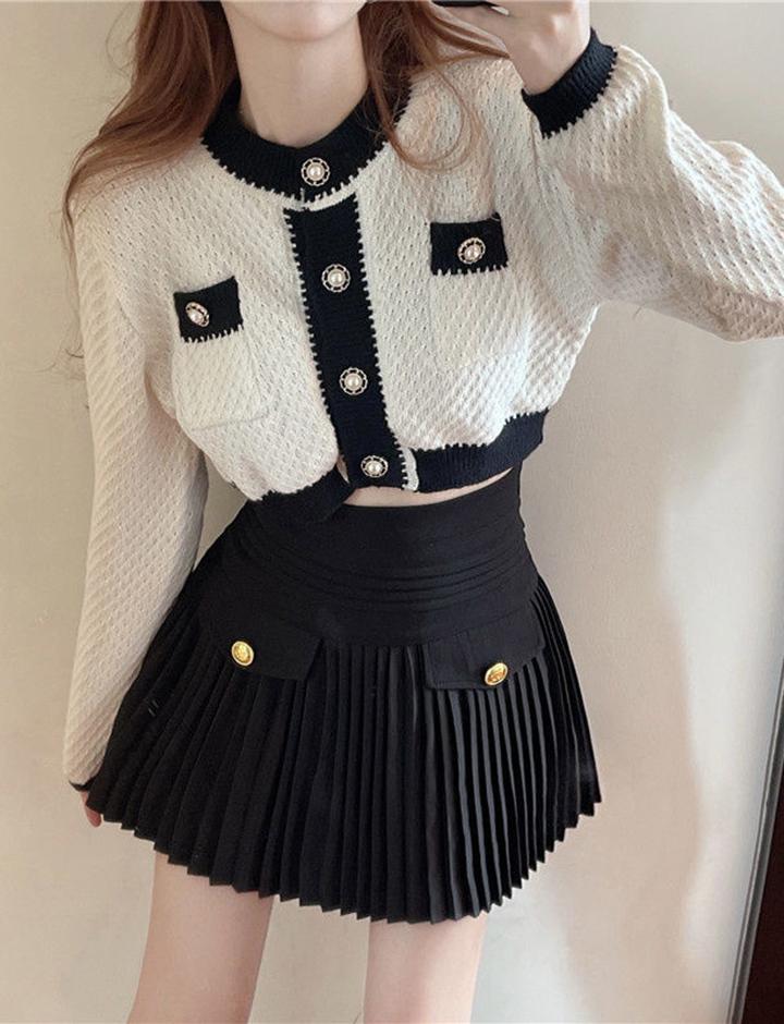 Cropped French Sweater Knitted Cardigan