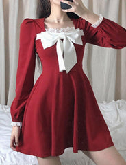 Christmas Bow Lace Panel A-Line Dress