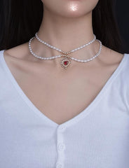 Hollow Out Heart Decor Pearls Necklace