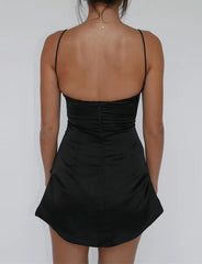 Date Wedding   Camisole Dress Open Back Pleated Mini Dress