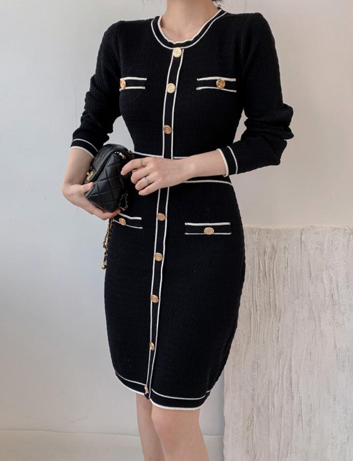 French Ladies Slim Knit Dress