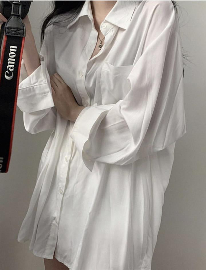 Lazy Style Loose Summer Mid Length Shirt Dress For