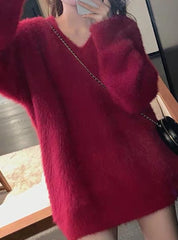 Mink Fleece Simple Loose Mid-length Sweater Dress For