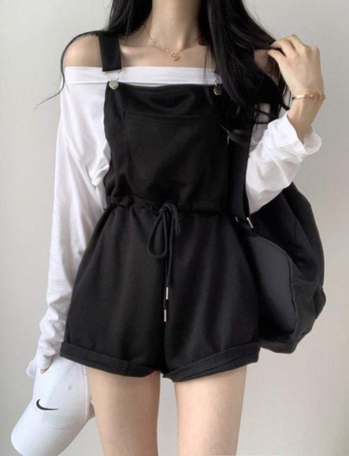 Loose One-piece Shorts Overalls Long-sleeved T-shirt