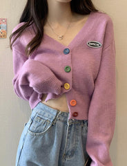 Colored Button-down Knit Long Cardigans For