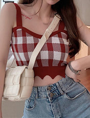 Short Plaid Small Camisole Wrapped Chest Vest