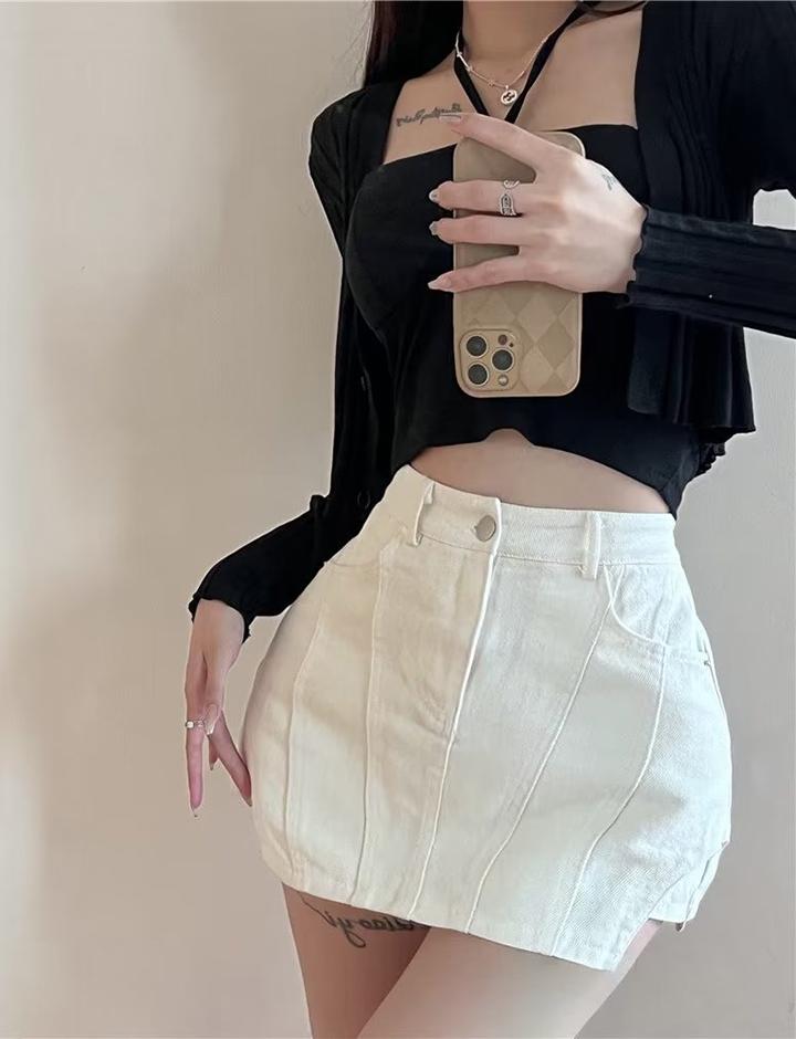 Irregular Split Hem Denim High Rise Mini Skirt