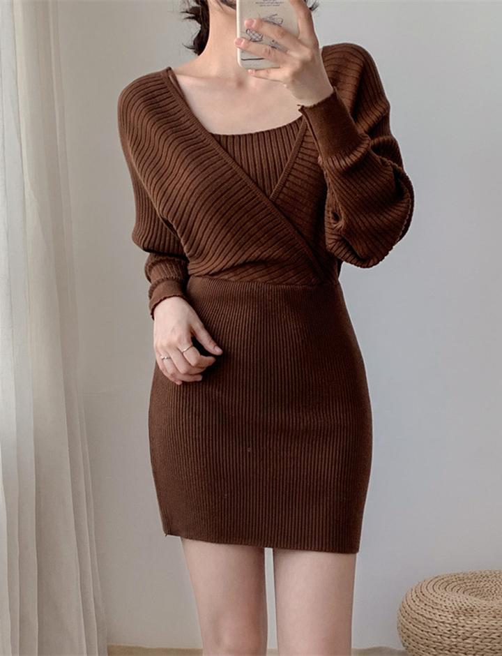 Fake Two-Piece Knit Slim Dress