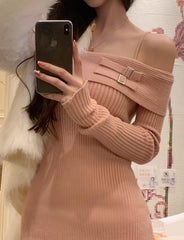 Knit Long Sleeve Off Shoulder Slim Dress