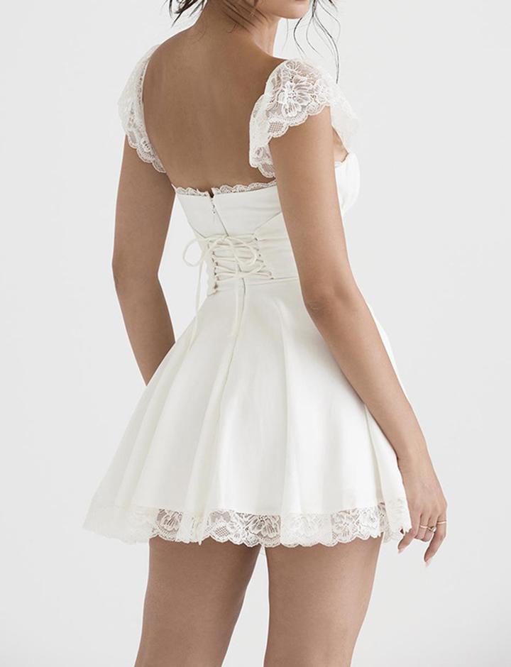 Lace Square Neck Slim Backless Wedding Short Sling Dress