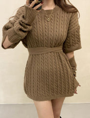 Loose Waist Knit Sweater Dress With Belt