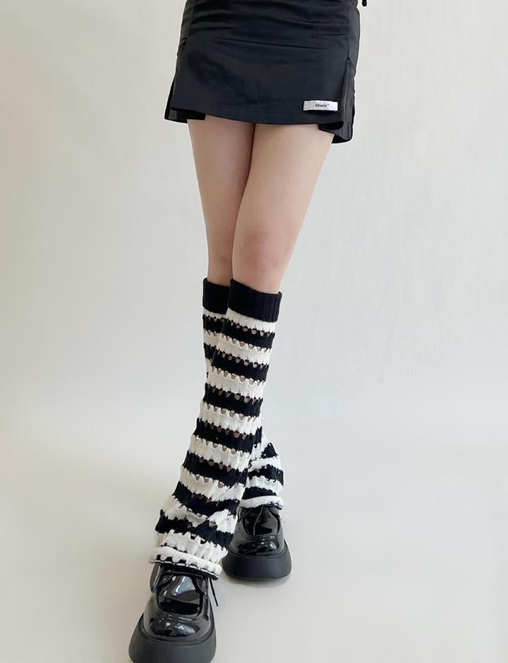 Striped Hollow Y2k Knitted Wide Leg Socks
