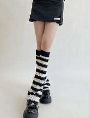 Striped Hollow Y2k Knitted Wide Leg Socks