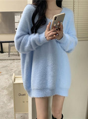 Mink Fleece Simple Loose Mid-length Sweater Dress For