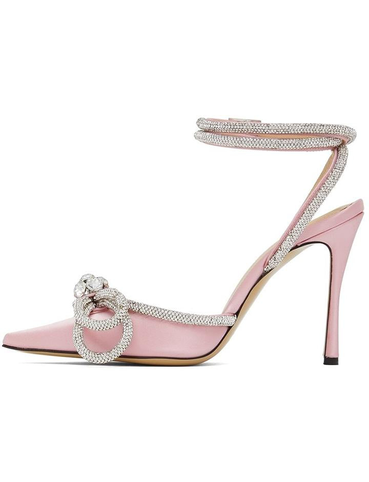 Rhinestone Bowknot Pointed Toe Court Shoe