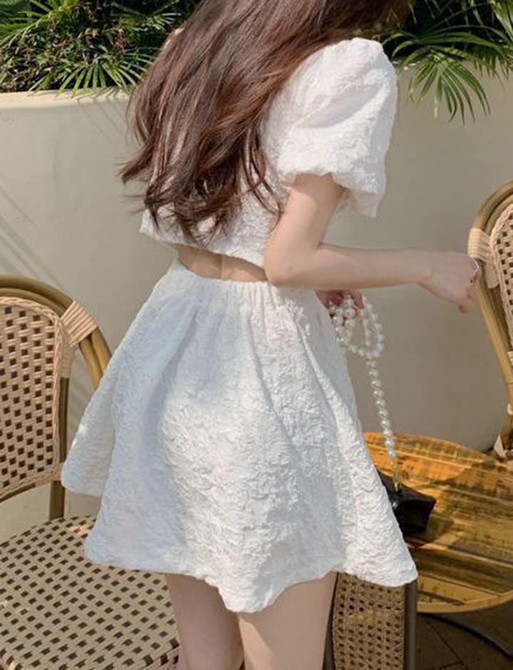 Jacquard Pearl Button Summer Princess Dress For Date