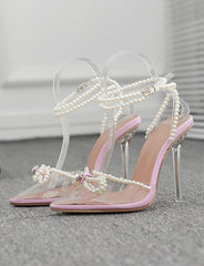 Pearl Strap Bowknot Pointed Toe Court Shoe