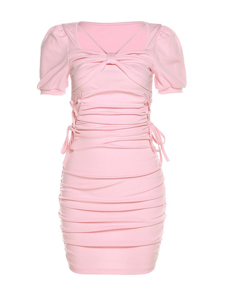 Drawstring Ruched Bodycon Short Dress For