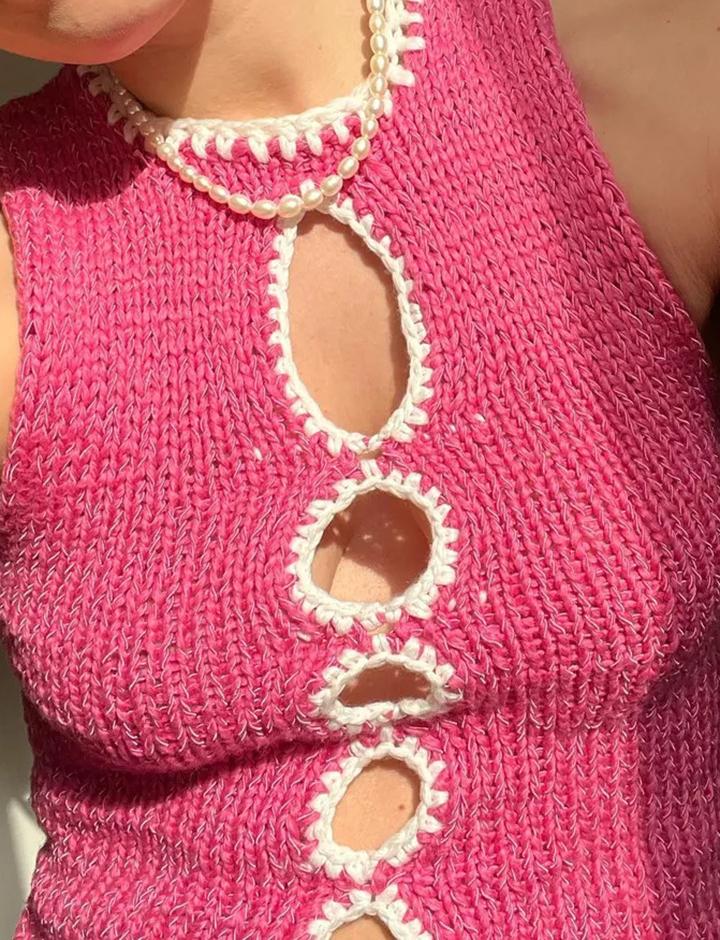 Crochet Cut-out Contrast Color Tank Top