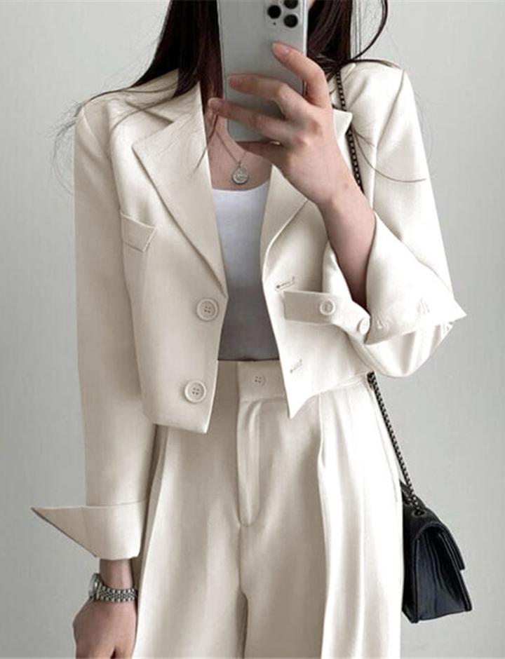 Solid Color Double-breasted Crop Blazer