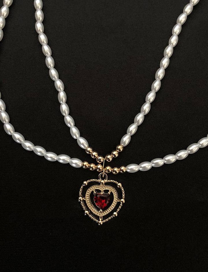 Hollow Out Heart Decor Pearls Necklace