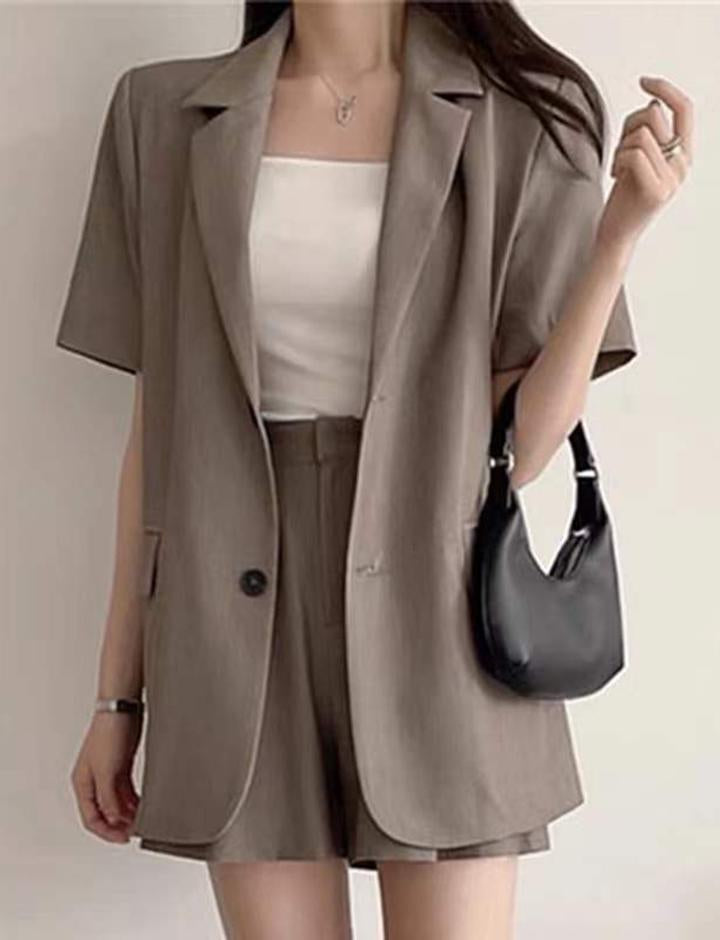 Lapel Short Sleeve Blazer Trousers Shorts