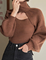 Slim Fit Solid Turtleneck Pullover Knit Two-Piece Sweater